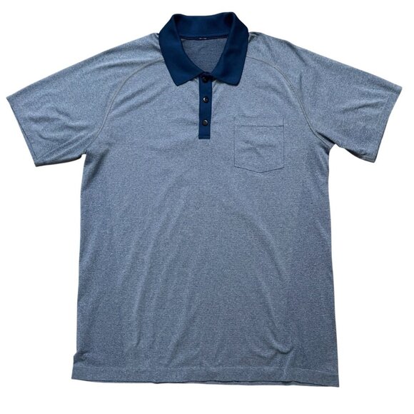 Lululemon Polo Shirt Mens L Metal Vent Tech Short Sleeve Performance Pocket Blue - Picture 1 of 4